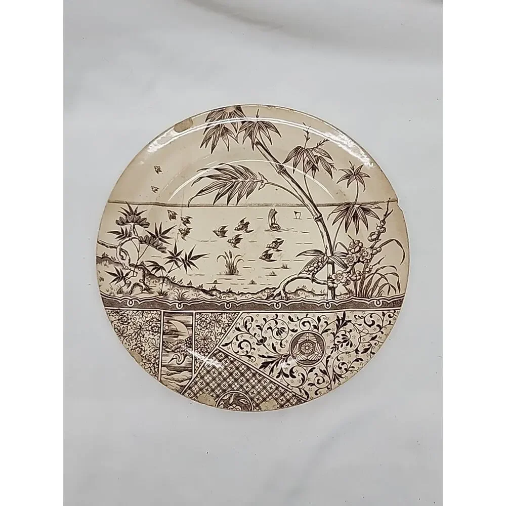 2 Vintage Melbourne Mayers G&W Brown Transfer Ware Plate 8